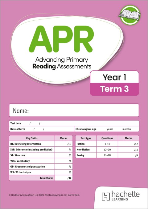 Advancing Primary Reading Assessments, Year 1 Term 3, 10pk